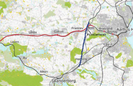 Forslag om nye togspor vest om Aarhus og stor banegård ved Årslev